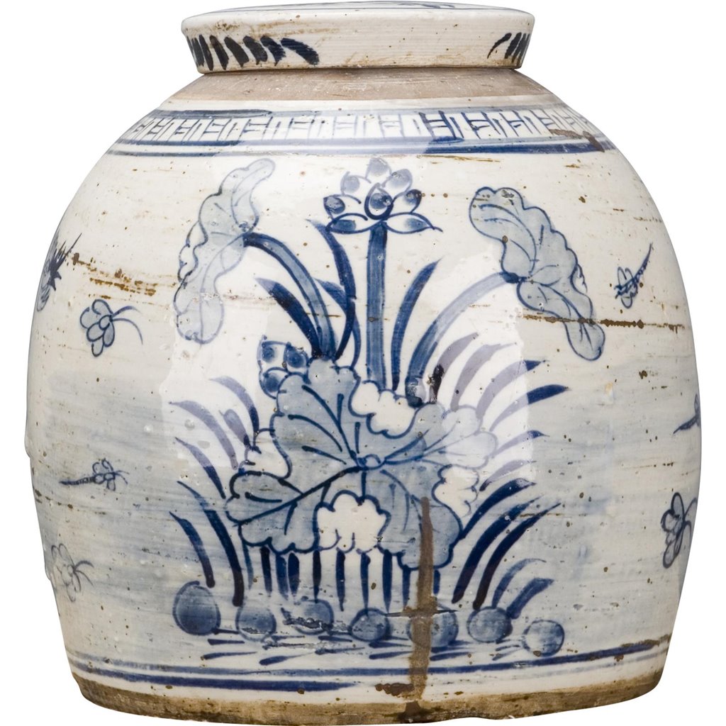 Blue and White Bulb Lidded Jar