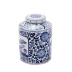 Blue and White Dynasty Tea Jar with Floral Landscape Medallion
