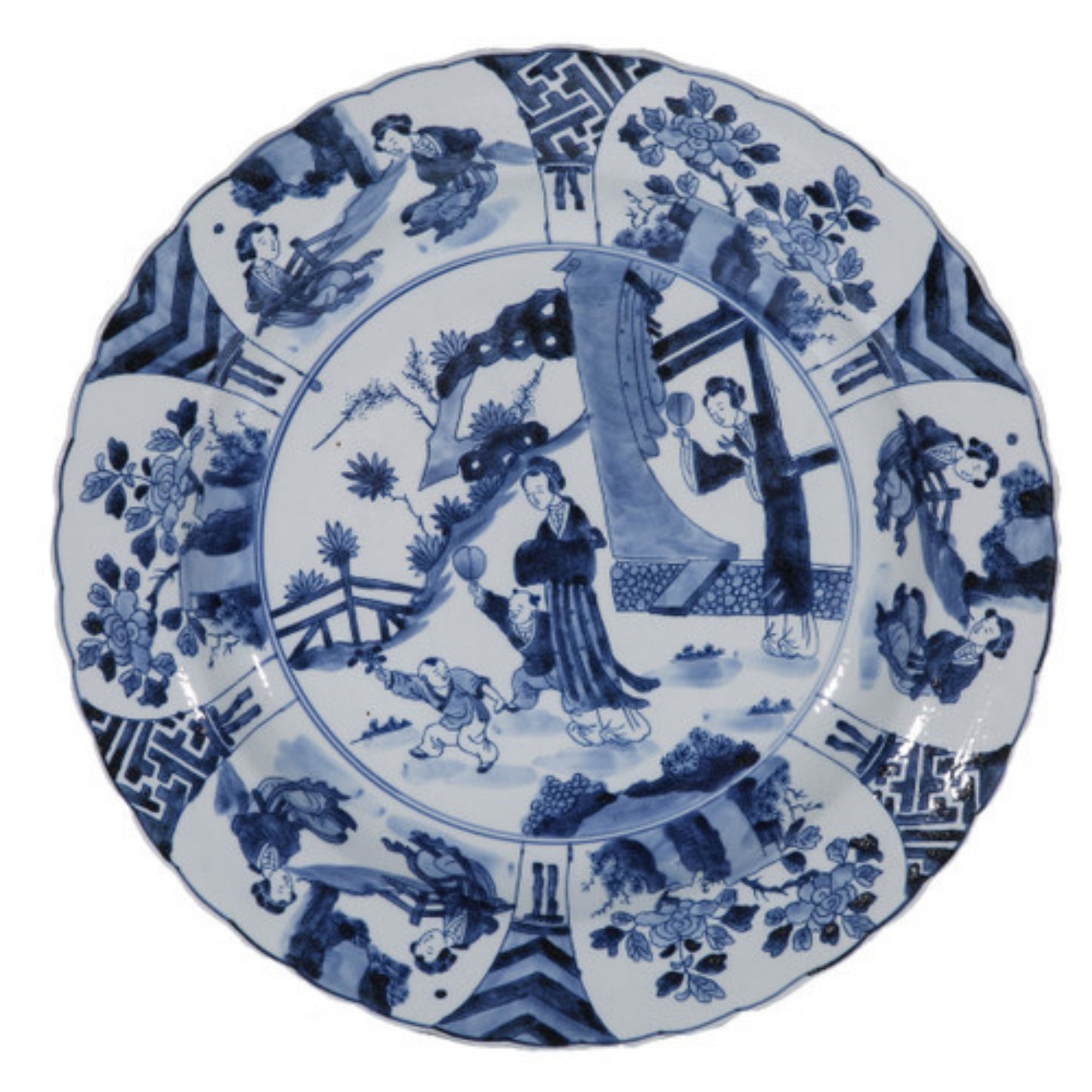 Blue and White Plate with Noble Lady Motif