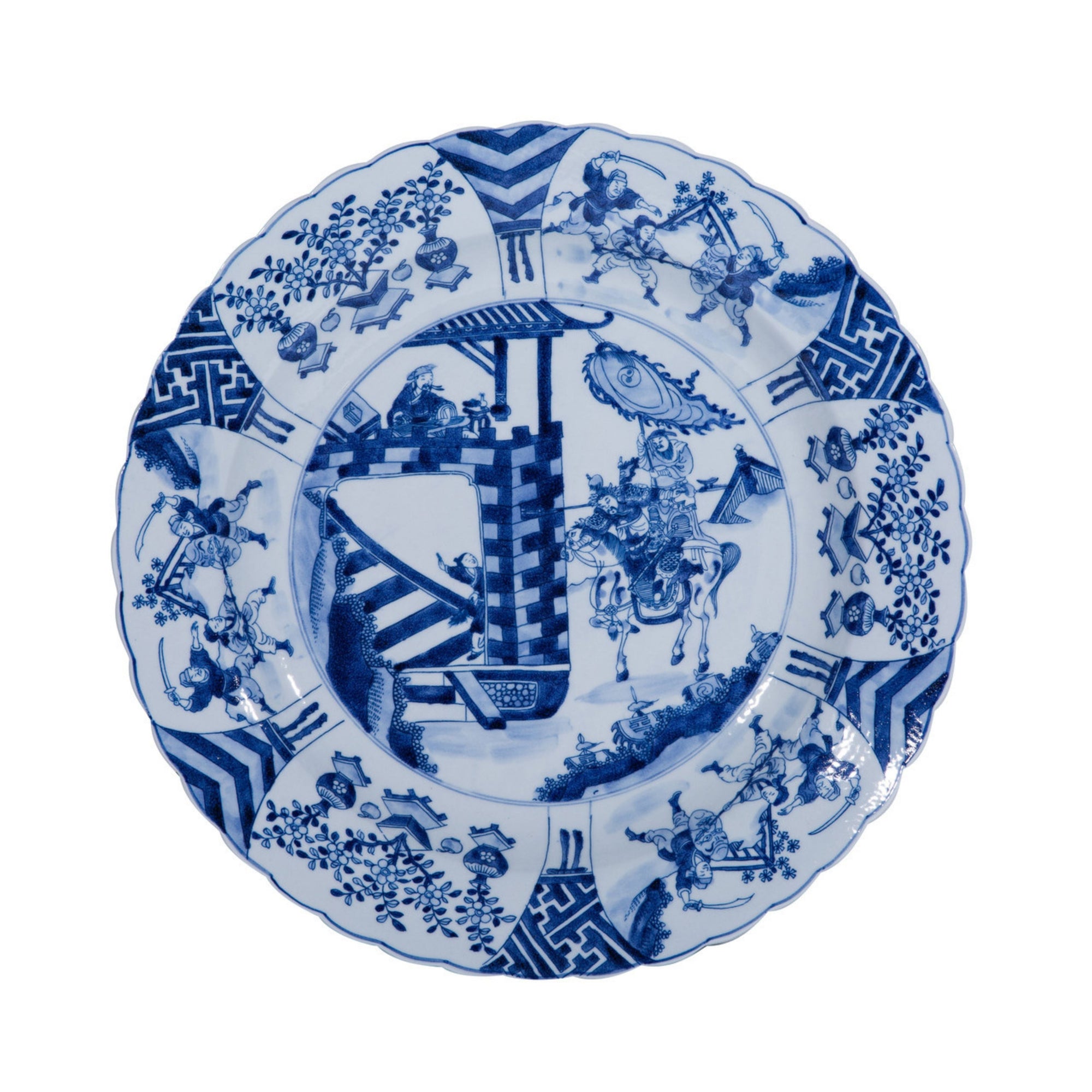 Blue and White Plate with Warrior Motif