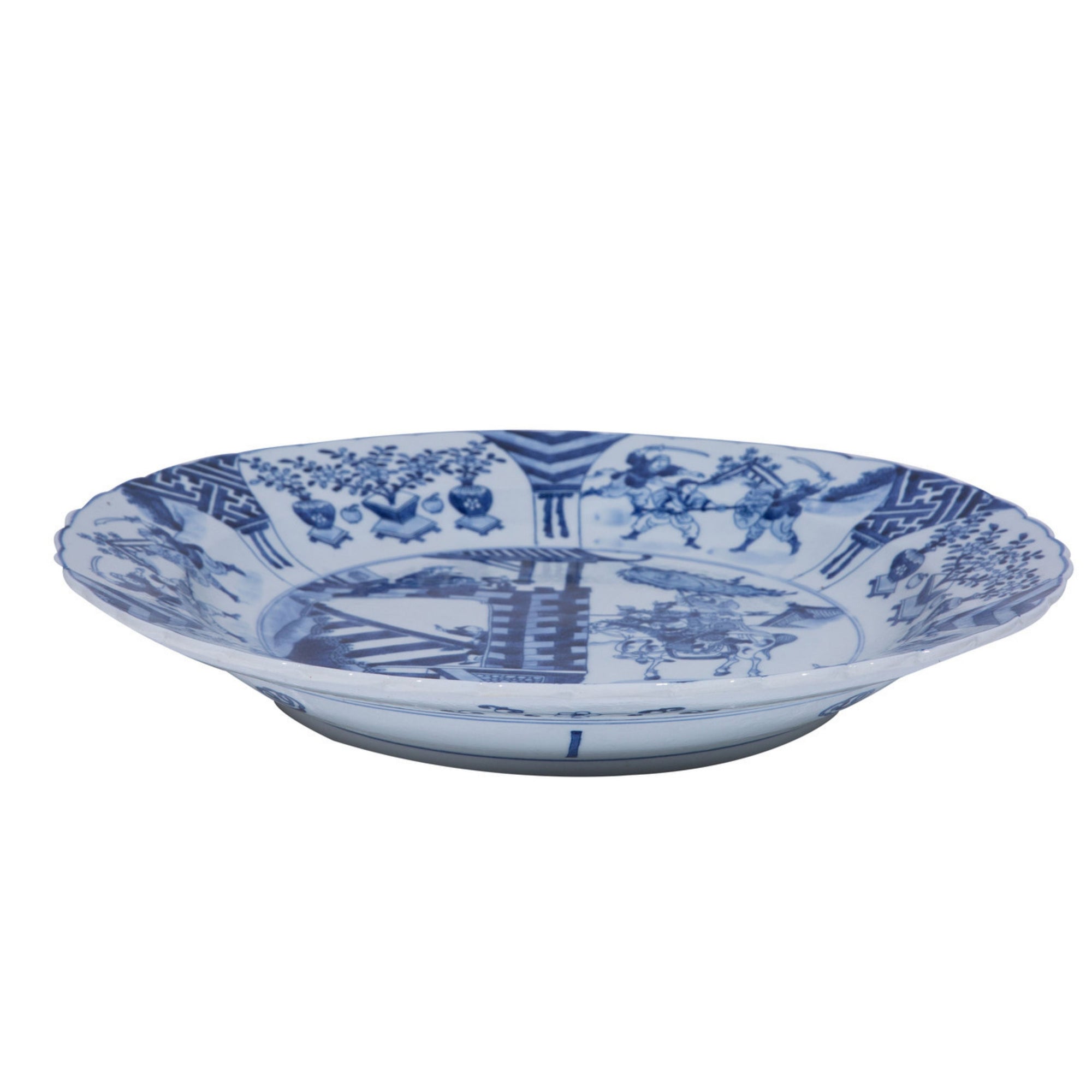 Blue and White Plate with Warrior Motif