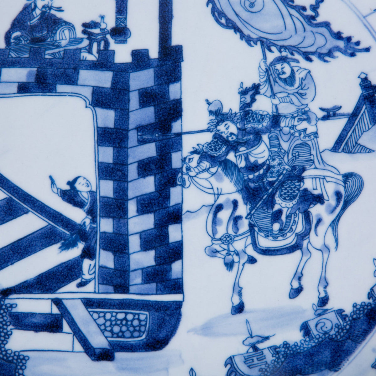 Blue and White Plate with Warrior Motif