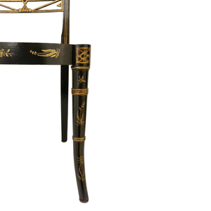 Set/6 Early 19th Century English Regency Chinoiserie motif hand painted armchairs with cane seats.