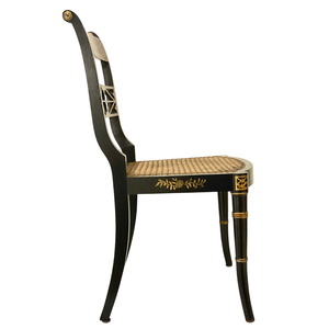 Set/6 Early 19th Century English Regency Chinoiserie motif hand painted armchairs with cane seats.