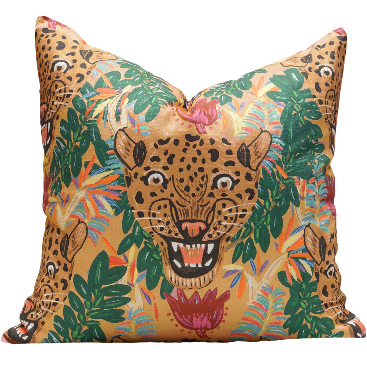 Fierce Leopard Pillow in Ochre