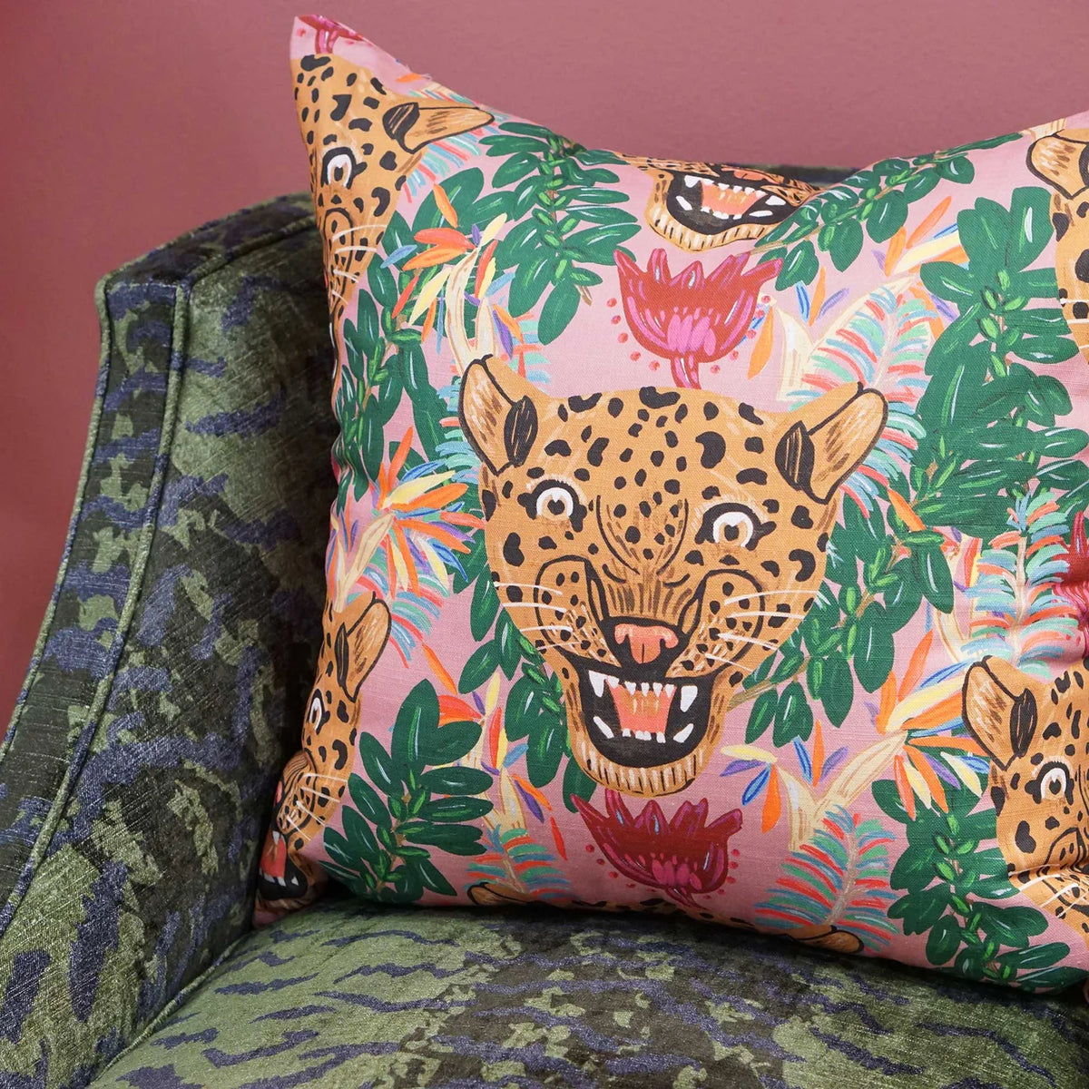Fierce Leopard Pillow in Genuine Pink