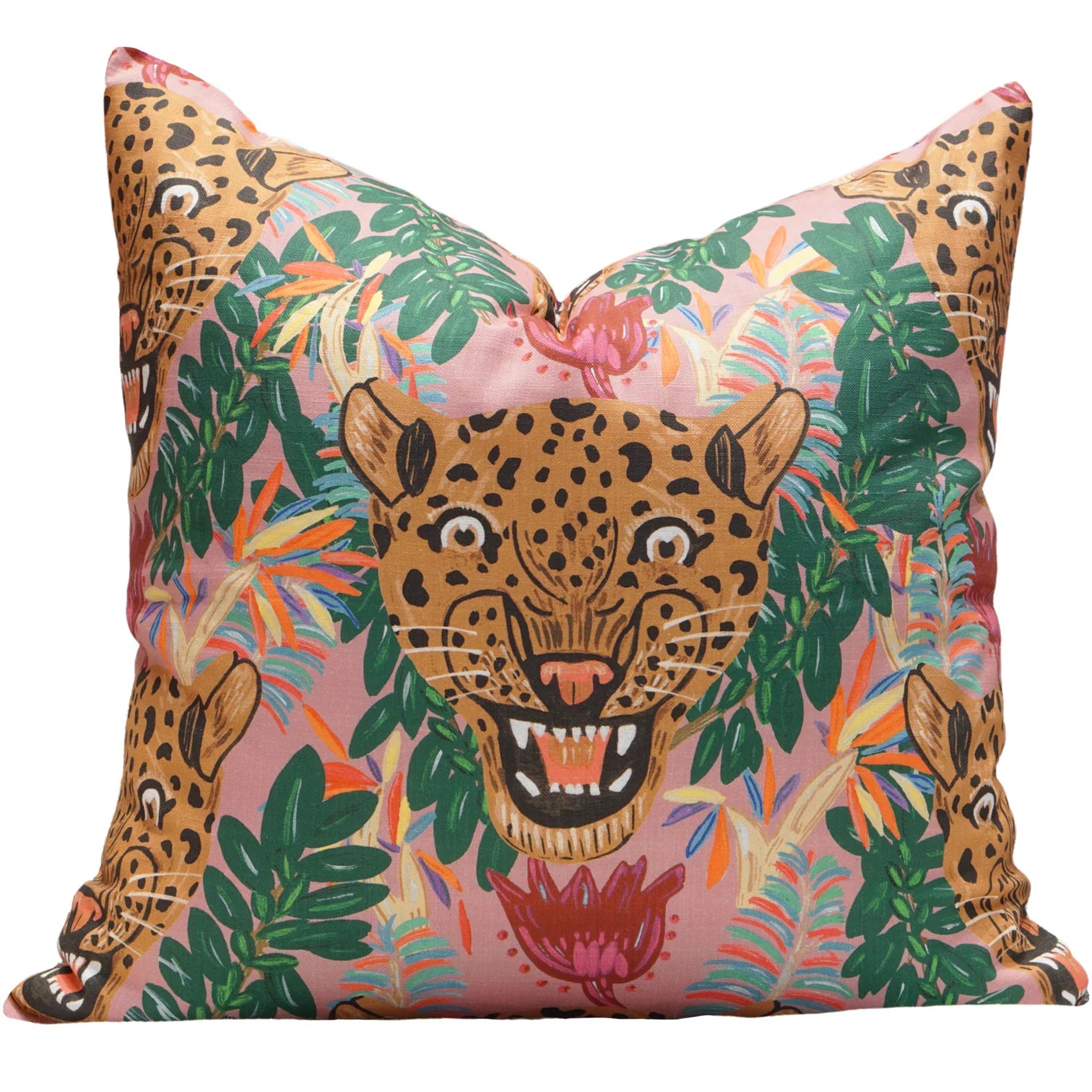 Fierce Leopard Pillow in Genuine Pink