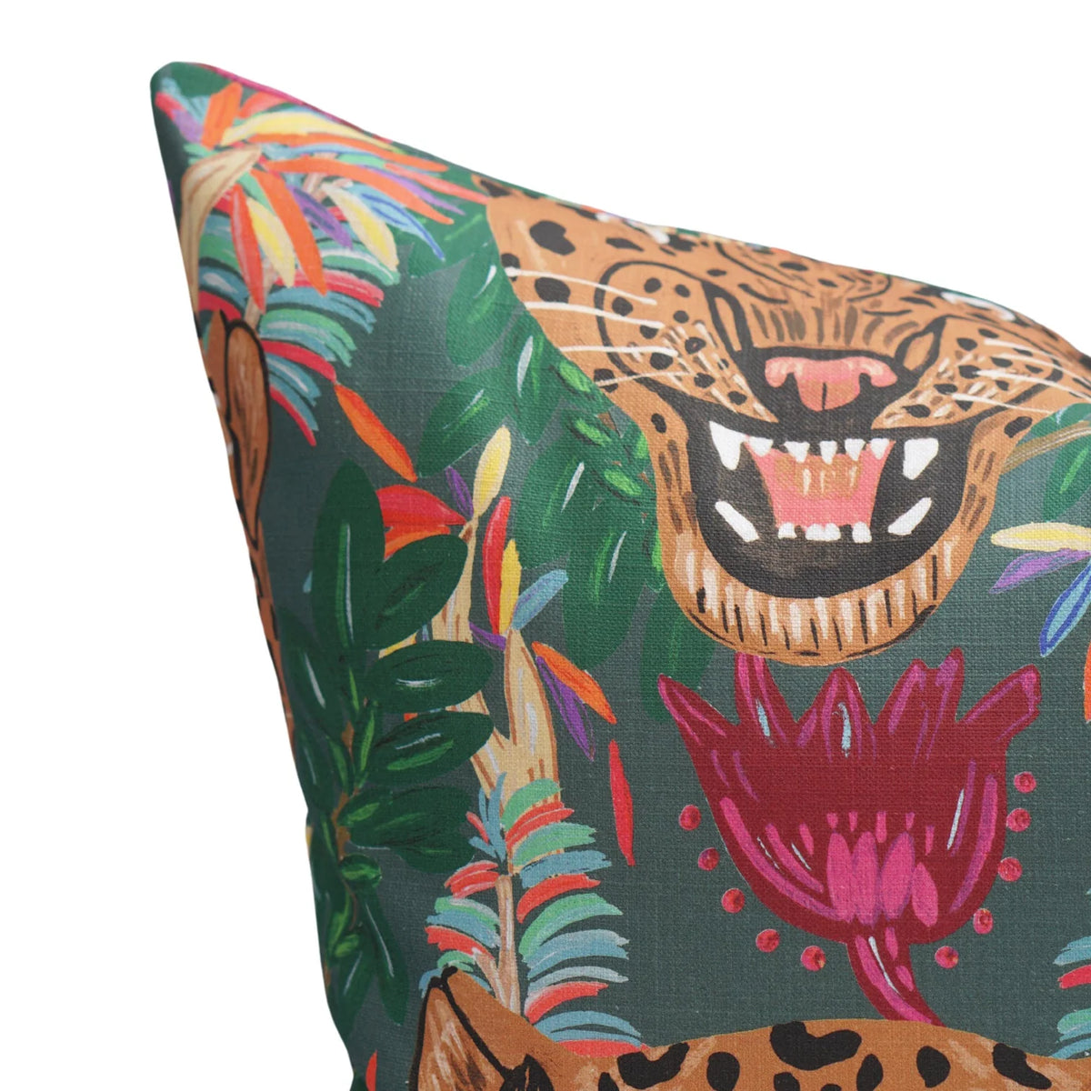 Fierce Leopard Pillow in Midnight Green