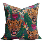 Fierce Leopard Pillow in Midnight Green