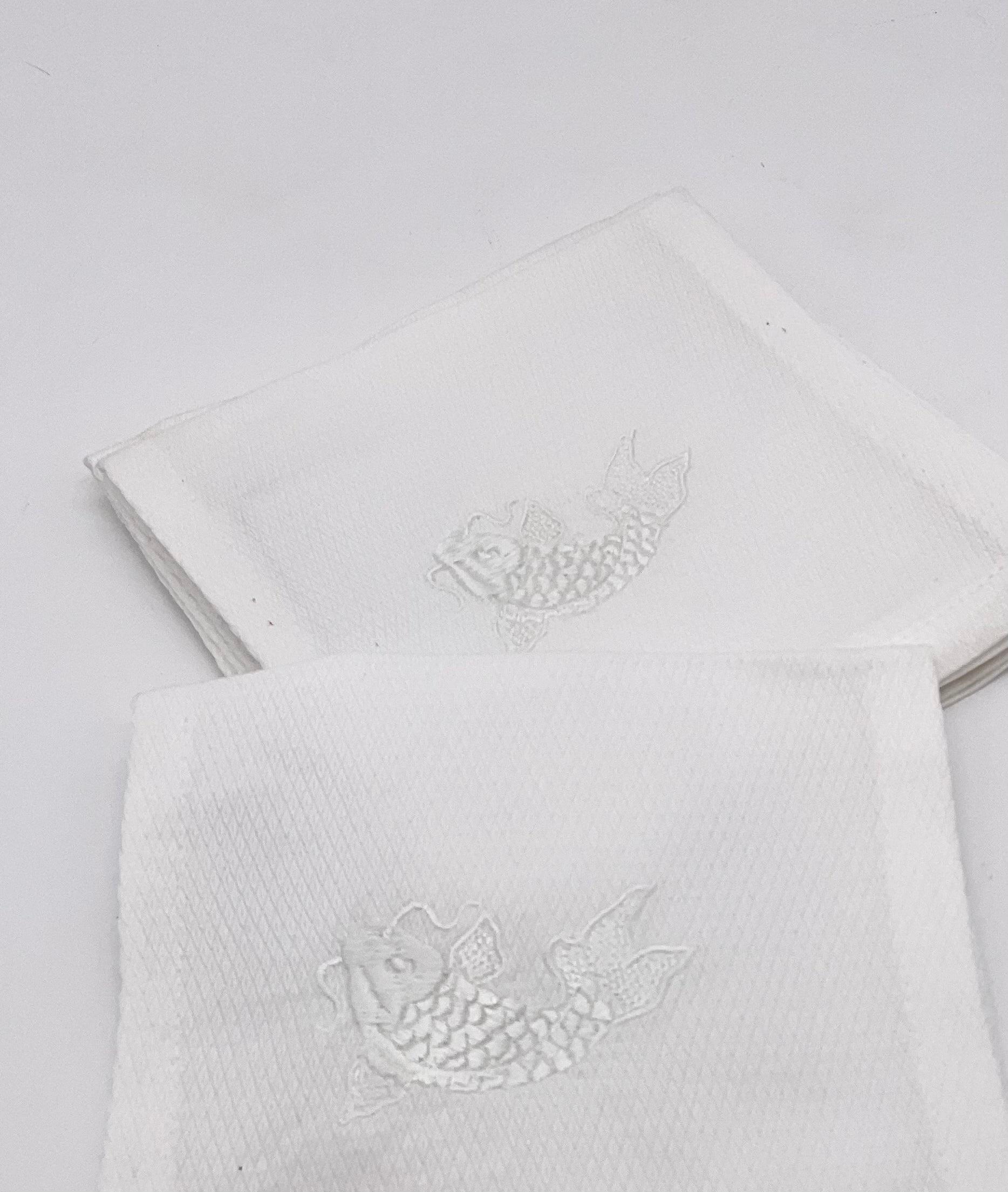 White Koi Cocktail Napkins, Set of 4