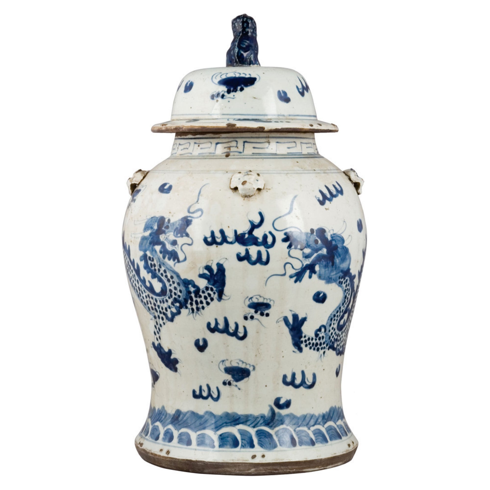 Blue and White Lidded Dragon Jar