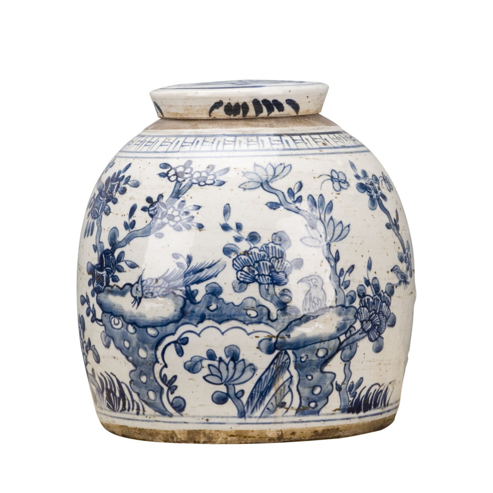Blue and White Bulb Lidded Jar