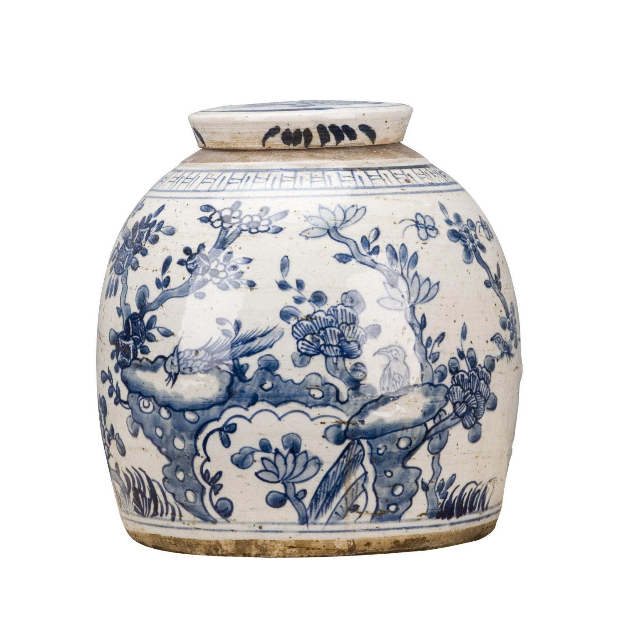 Blue and White Bulb Lidded Jar