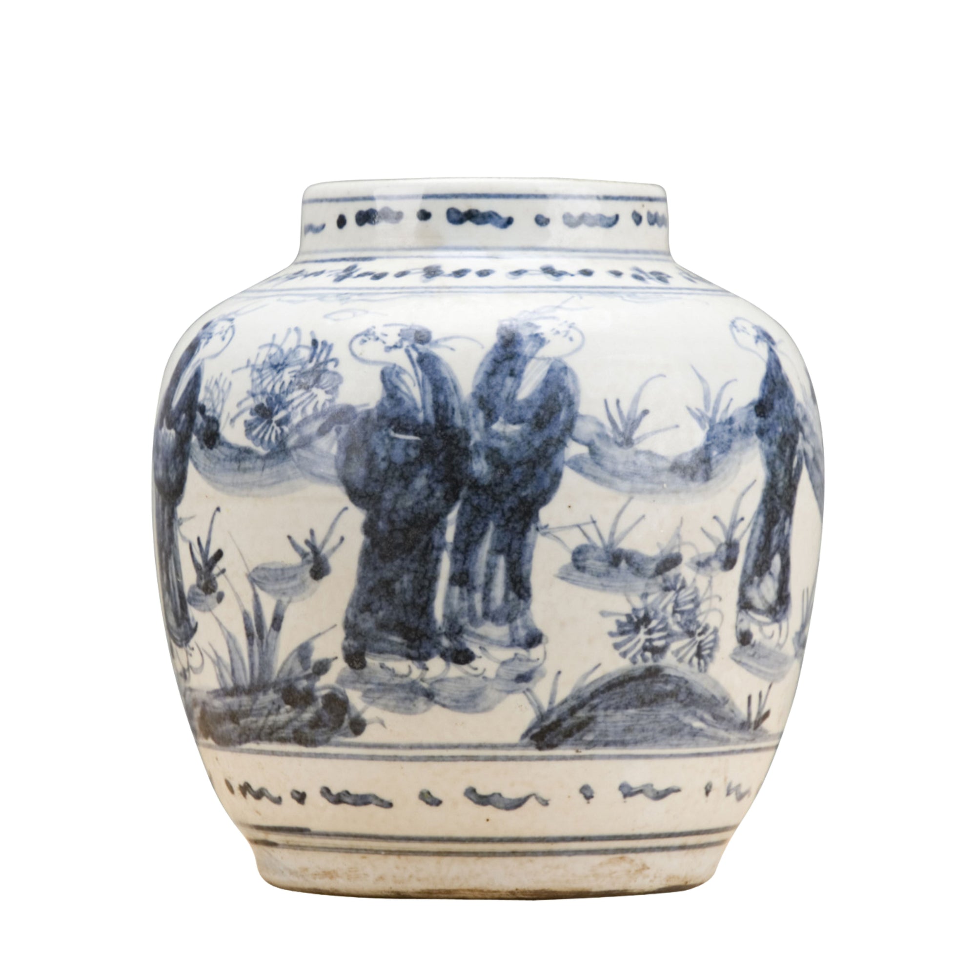Blue and White Vase with People Motif