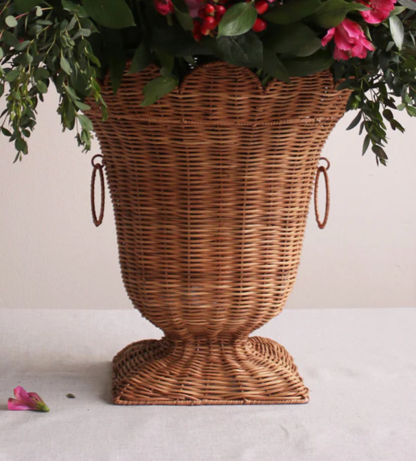 Rattan Scalloped Urn with Hoop Handles