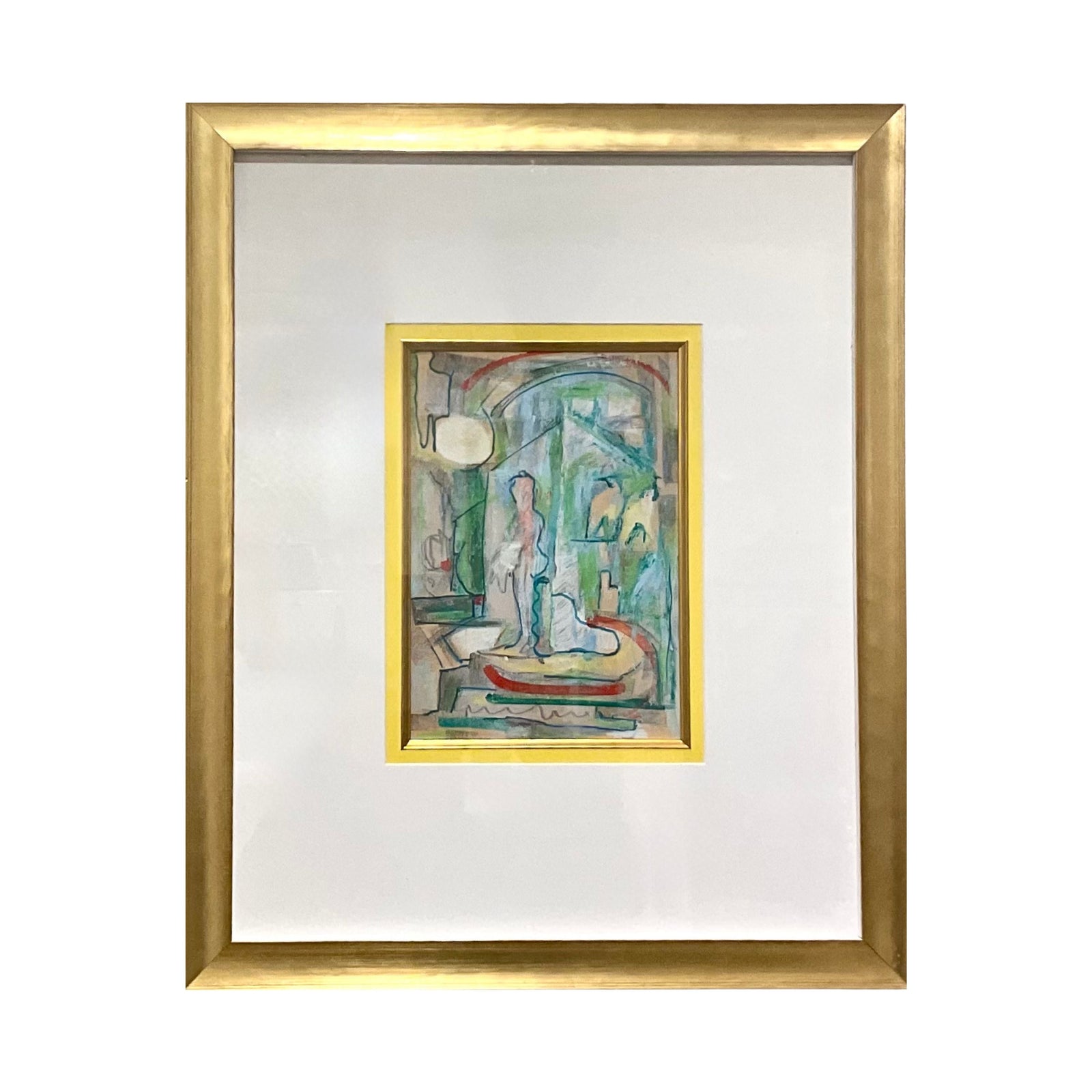 Walter Firpo Original Mixed Media on Paper, Figure in House c.1950