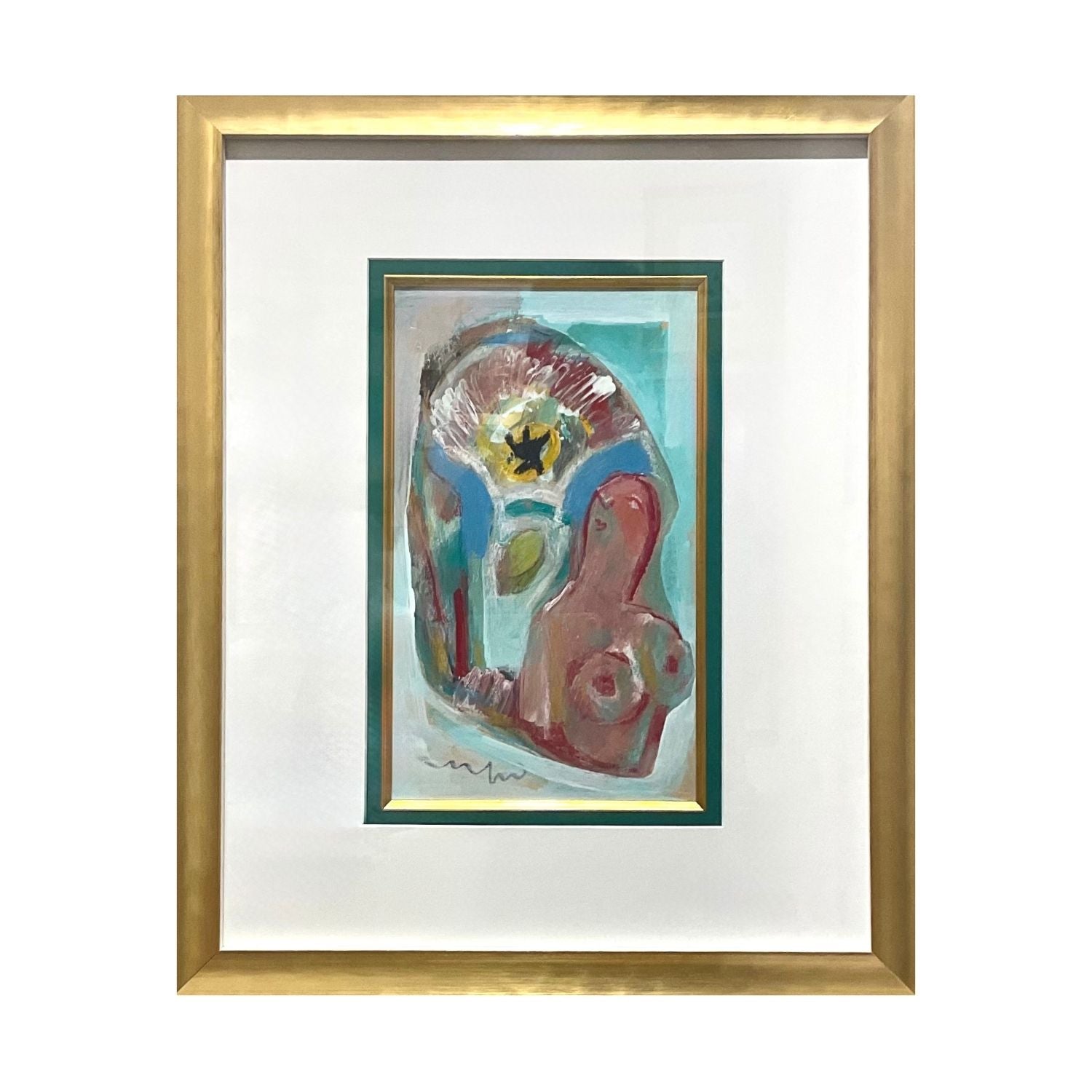Walter Firpo Original Mixed Media on Paper, Figure in House c.1950. New custom frame.