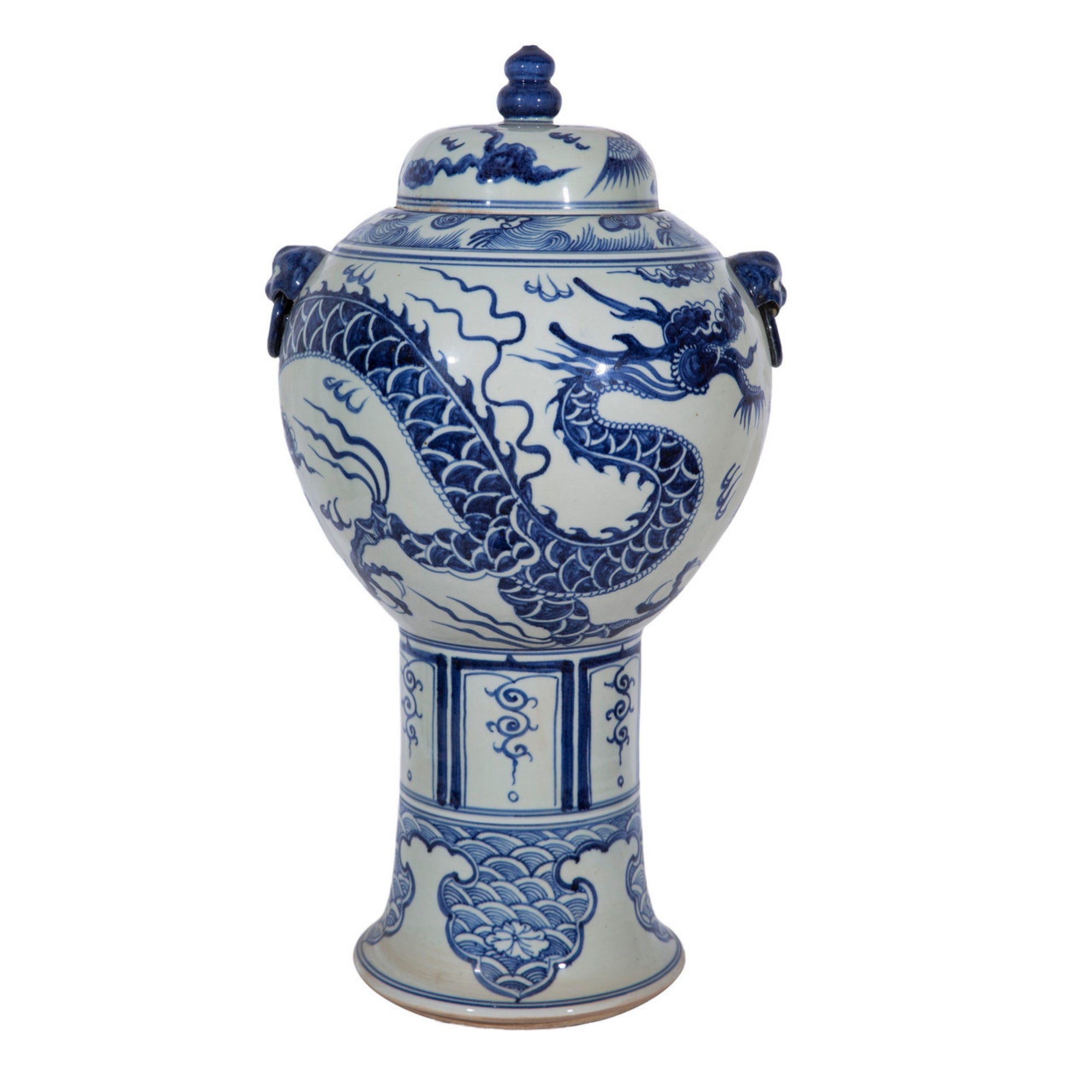 Tall Blue and White Porcelain Dragon Jar