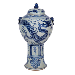 Tall Blue and White Porcelain Dragon Jar