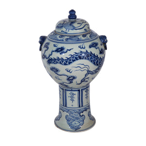 Tall Blue and White Porcelain Dragon Jar
