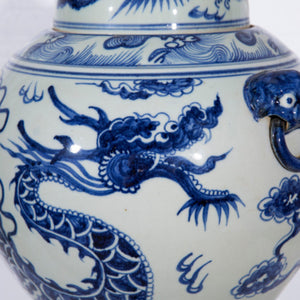 Tall Blue and White Porcelain Dragon Jar