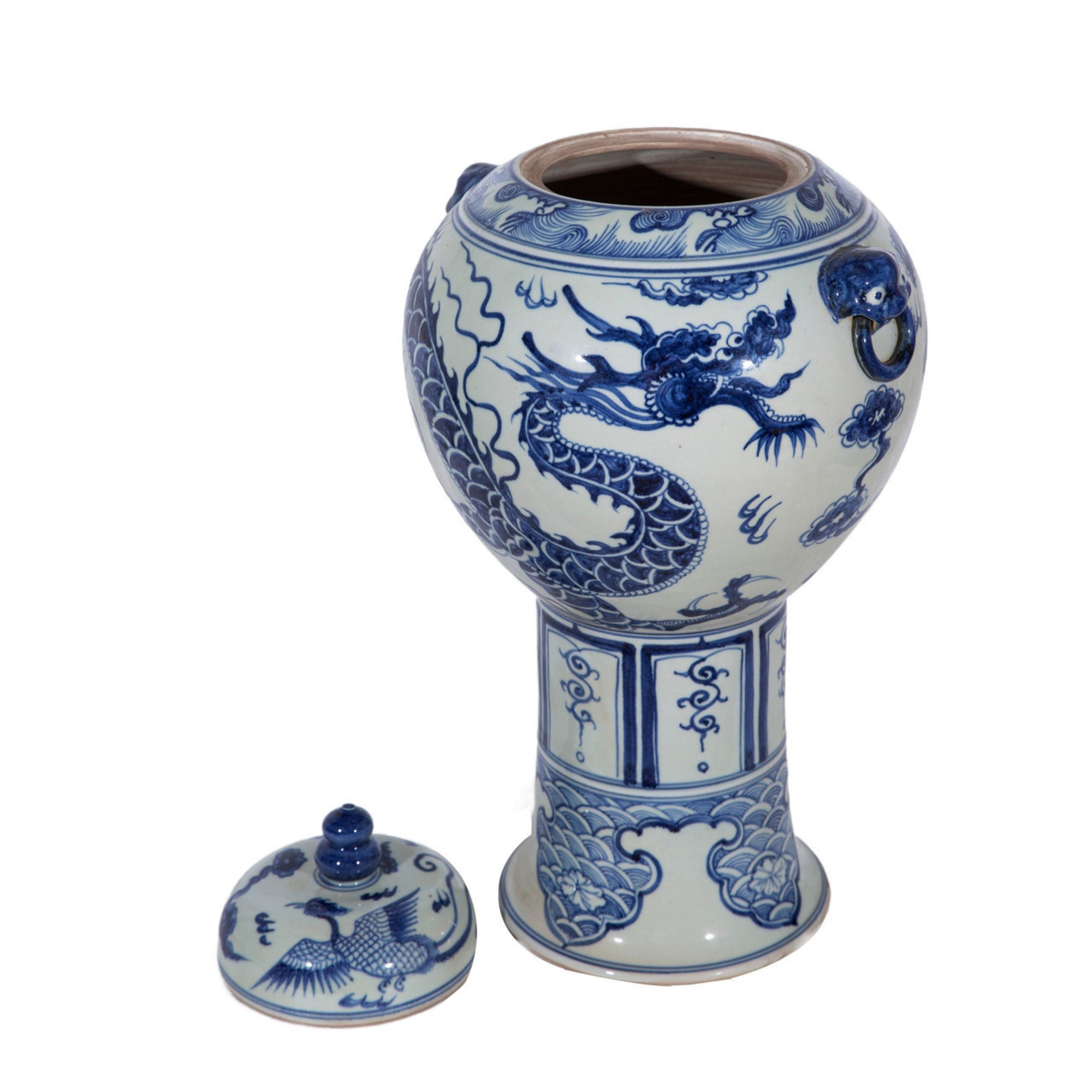 Tall Blue and White Porcelain Dragon Jar