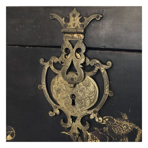 18th c Black Lacquered Trunk on 19th c stand