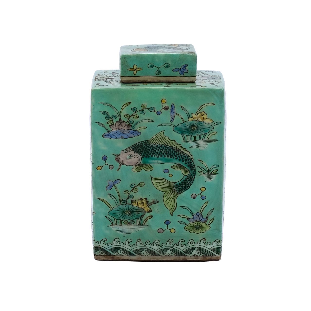 Porcelain  Nature  Jar  Green  Fish  Decorative Accessories  Chinoiserie  Asian  Animals  Animal