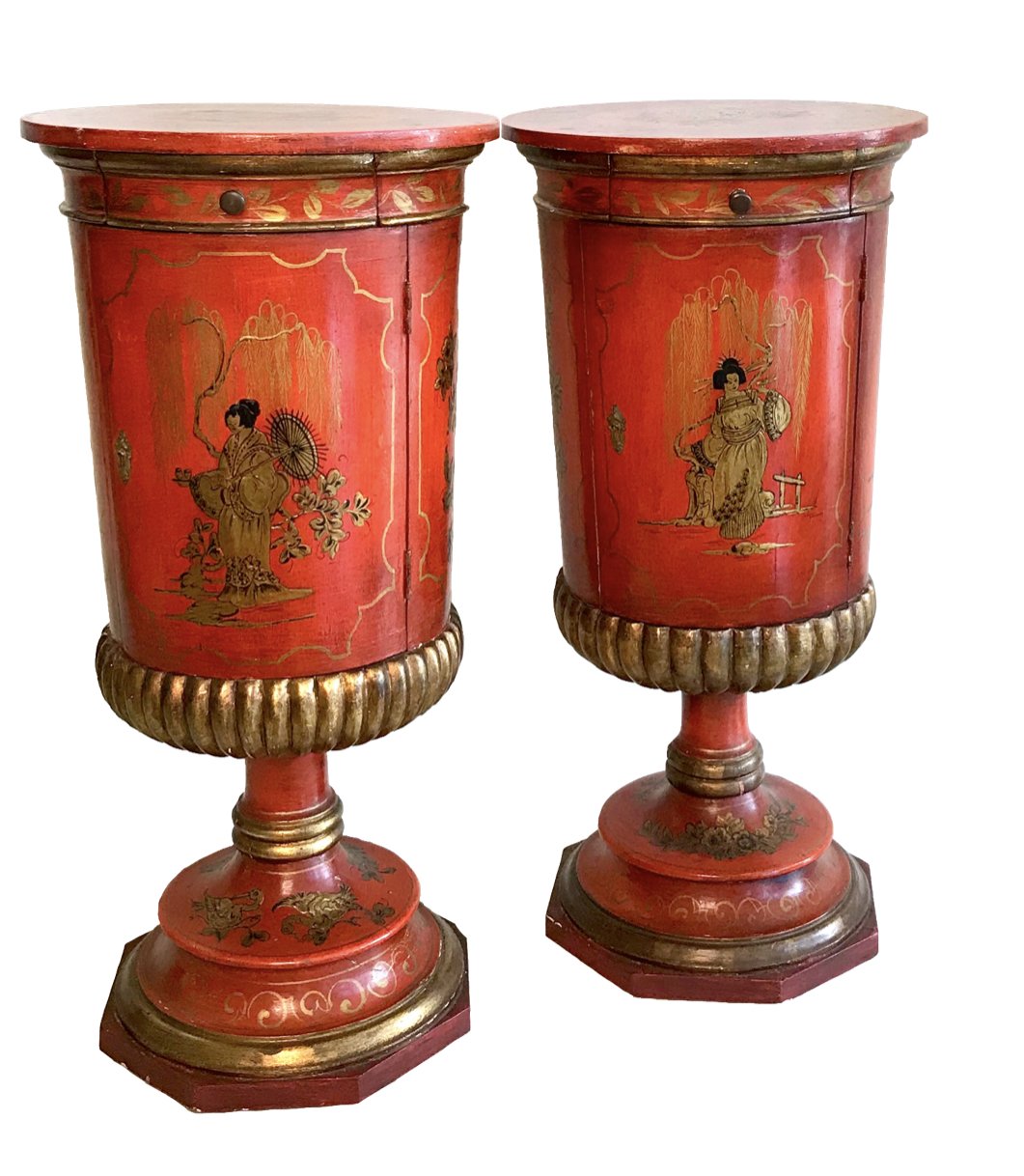 Red Chinoiserie Tables- Pair