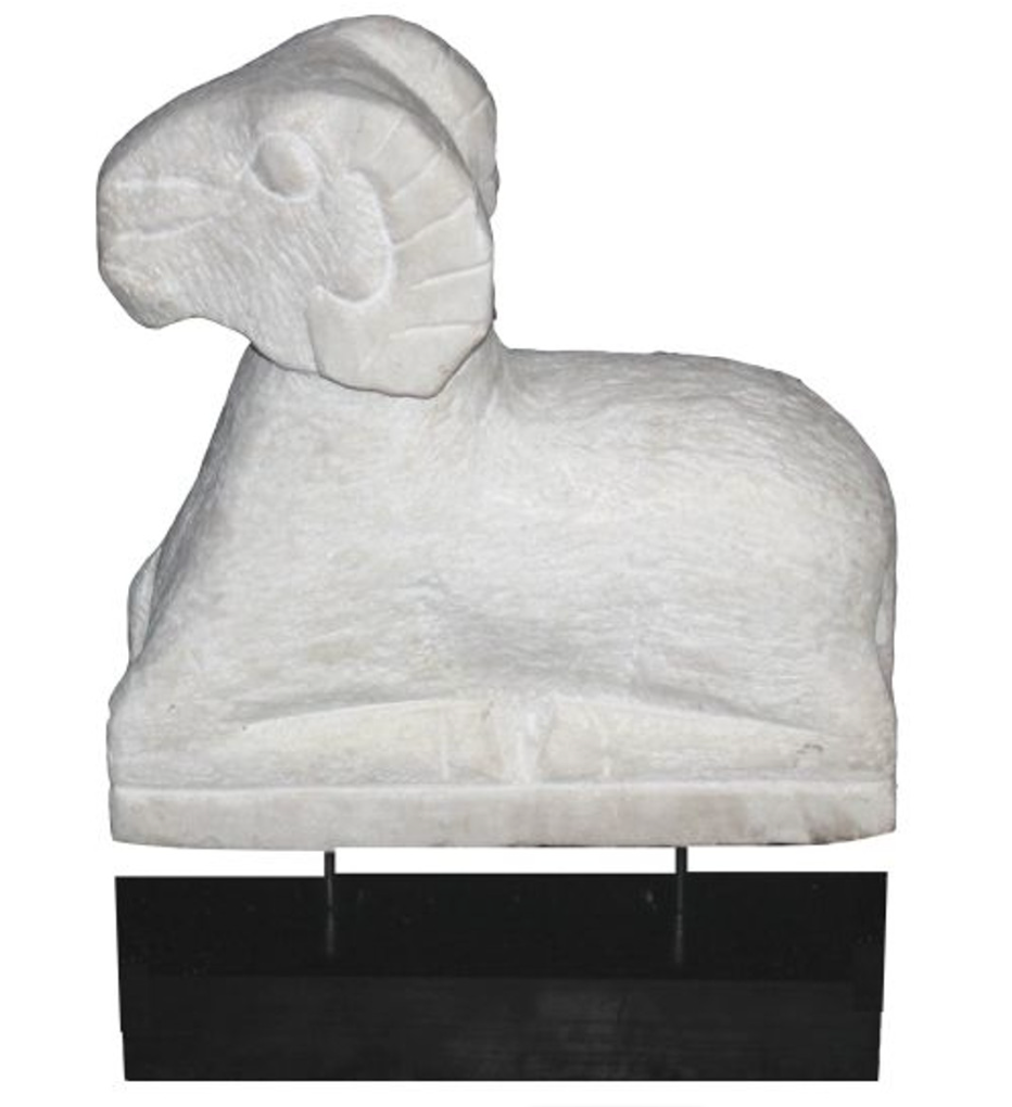 White Marble Ram On Stand