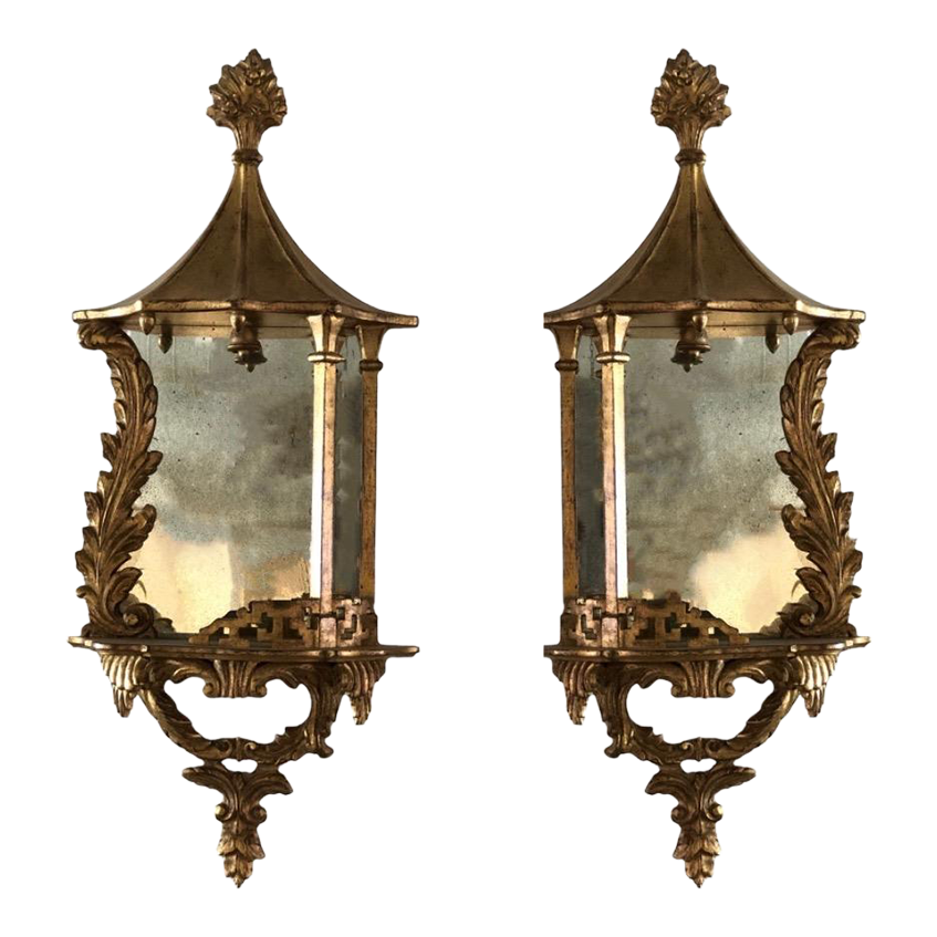 Pair Venetian Gilt & Mirrored Sconces